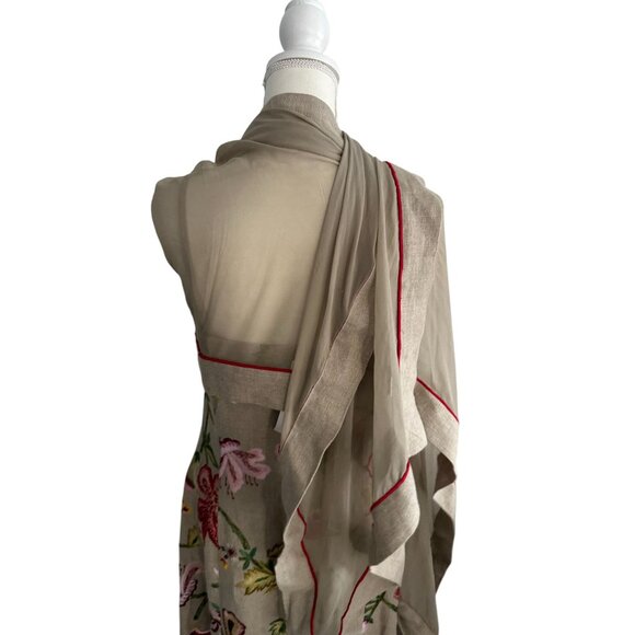 CARLISLE 100% Linen Floral Embroidered Dress and Matching Scarf Shawl - Picture 12 of 14
